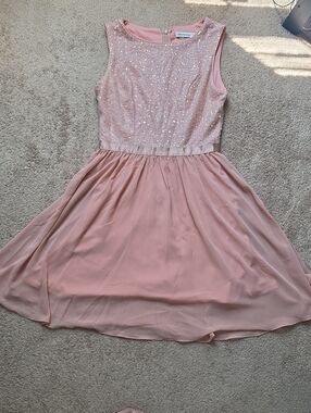 Womens Sparkle Bodice Chiffon Dress - Blush Pink